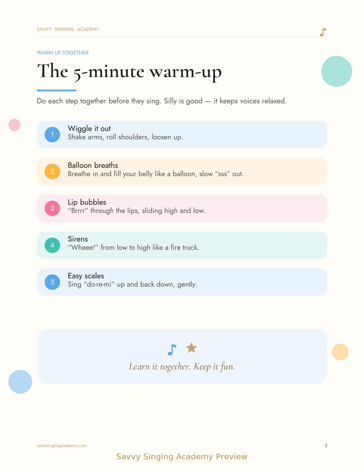 Inside the Singing Stars kit: warm-up games